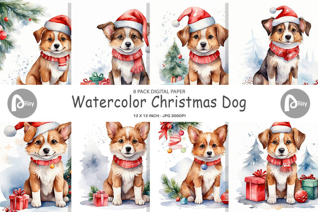 Digital Paper Watercolor Christmas Dog Digital Pattern artnoy 