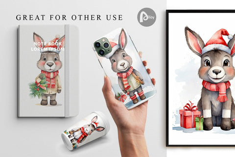 Digital Paper Watercolor Christmas donkey Digital Pattern artnoy 
