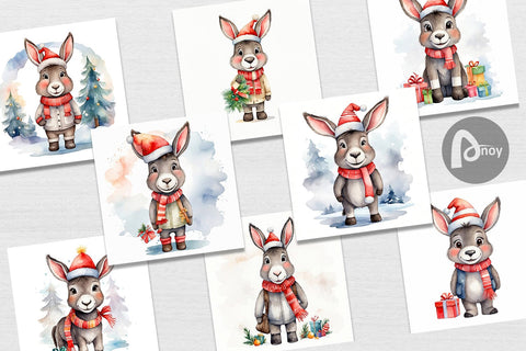 Digital Paper Watercolor Christmas donkey Digital Pattern artnoy 