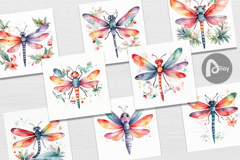 Digital Paper Watercolor Christmas Dragonfly Digital Pattern artnoy 