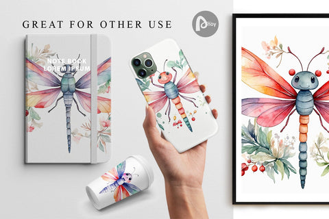 Digital Paper Watercolor Christmas Dragonfly Digital Pattern artnoy 