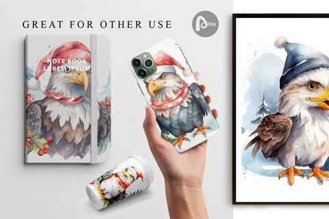 Digital Paper Watercolor Christmas Eagle Digital Pattern artnoy 