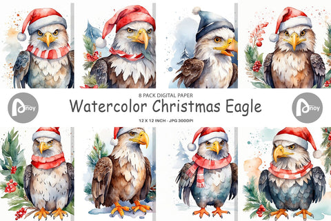 Digital Paper Watercolor Christmas Eagle Digital Pattern artnoy 