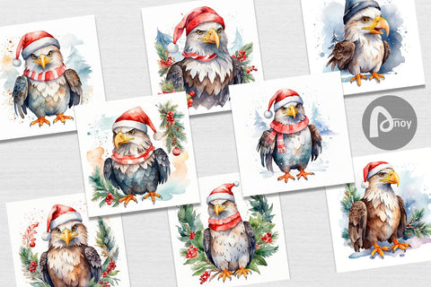 Digital Paper Watercolor Christmas Eagle Digital Pattern artnoy 