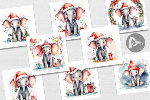 Digital Paper Watercolor Christmas Elephant Digital Pattern artnoy 