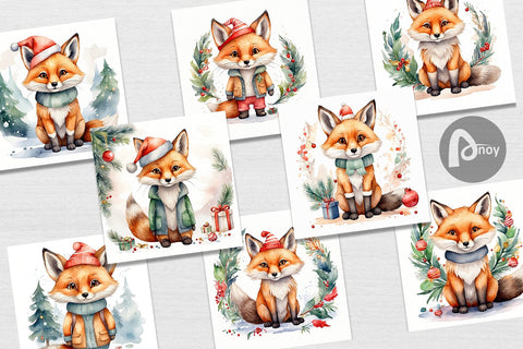 Digital Paper Watercolor Christmas Fox Digital Pattern artnoy 