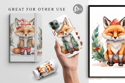 Digital Paper Watercolor Christmas Fox Digital Pattern artnoy 