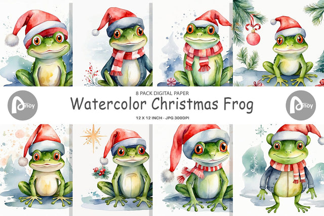 Digital Paper Watercolor Christmas Frog Digital Pattern artnoy 