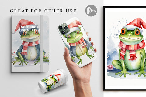 Digital Paper Watercolor Christmas Frog Digital Pattern artnoy 