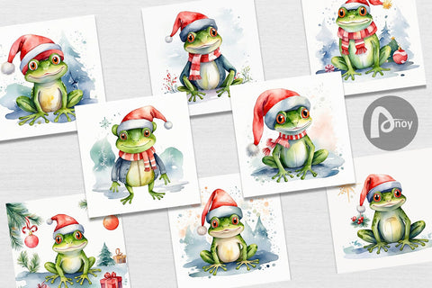 Digital Paper Watercolor Christmas Frog Digital Pattern artnoy 