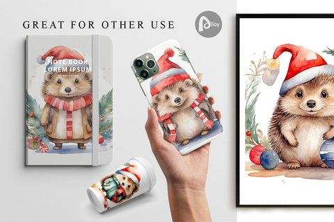 Digital Paper Watercolor Christmas Hedgehog Digital Pattern artnoy 