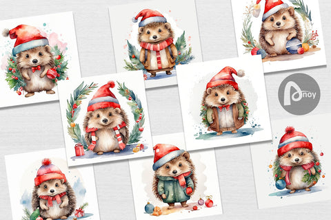 Digital Paper Watercolor Christmas Hedgehog Digital Pattern artnoy 