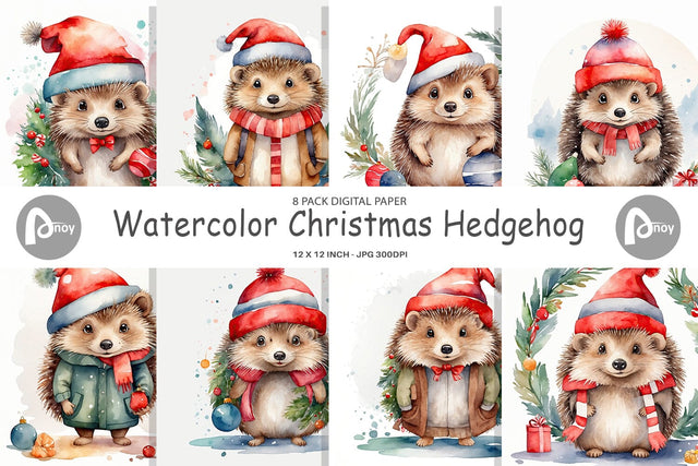 Digital Paper Watercolor Christmas Hedgehog Digital Pattern artnoy 