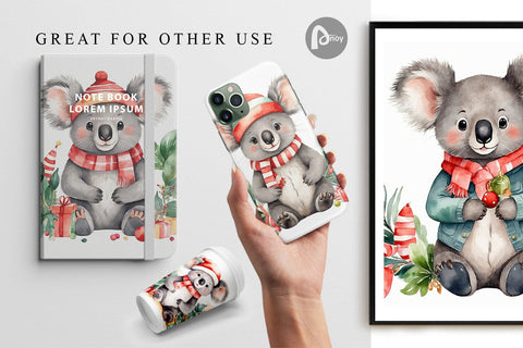 Digital Paper Watercolor Christmas Koala Digital Pattern artnoy 