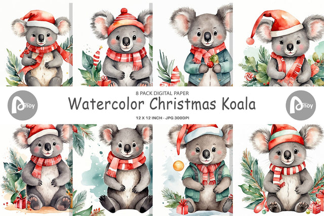 Digital Paper Watercolor Christmas Koala Digital Pattern artnoy 