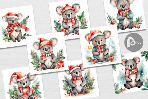 Digital Paper Watercolor Christmas Koala Digital Pattern artnoy 
