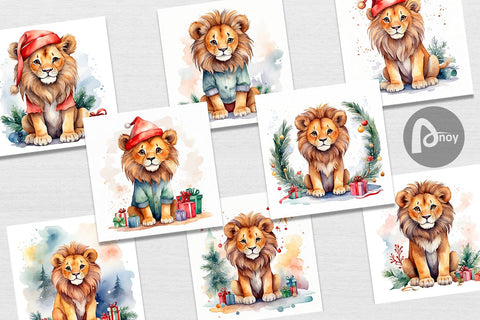 Digital Paper Watercolor Christmas Lion Digital Pattern artnoy 