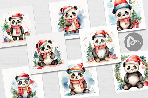 Digital Paper Watercolor Christmas Panda Digital Pattern artnoy 