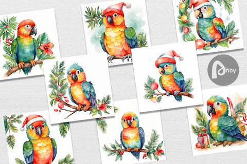 Digital Paper Watercolor Christmas Parrot Digital Pattern artnoy 