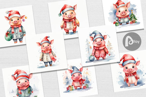 Digital Paper Watercolor Christmas Pig Digital Pattern artnoy 