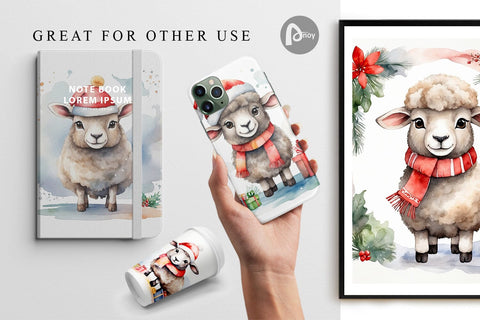 Digital Paper Watercolor Christmas sheep Digital Pattern artnoy 