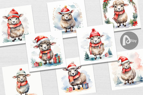 Digital Paper Watercolor Christmas sheep Digital Pattern artnoy 