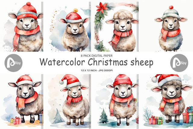 Digital Paper Watercolor Christmas sheep Digital Pattern artnoy 