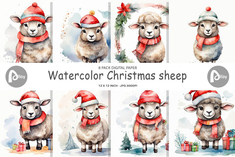 Digital Paper Watercolor Christmas sheep Digital Pattern artnoy 