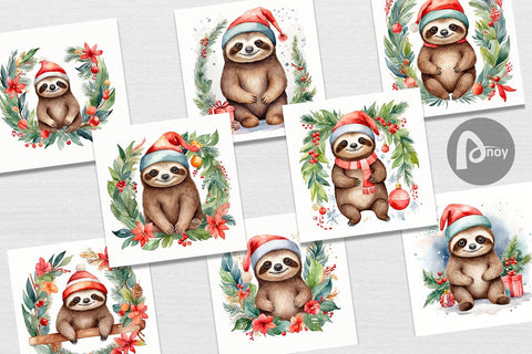 Digital Paper Watercolor Christmas sloth Digital Pattern artnoy 
