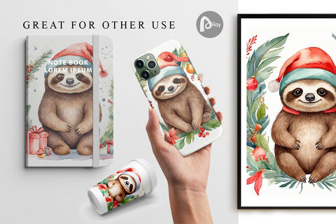 Digital Paper Watercolor Christmas sloth Digital Pattern artnoy 