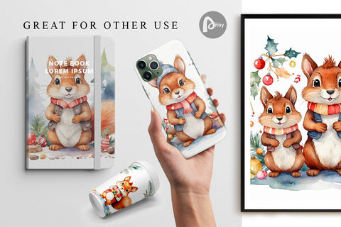Digital Paper Watercolor Christmas Squirrel Digital Pattern artnoy 