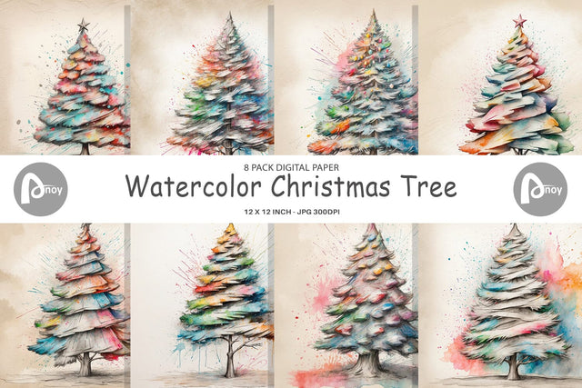 Digital Paper Watercolor Christmas Tree Digital Pattern artnoy 