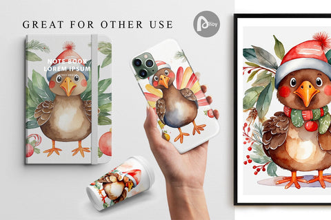 Digital Paper Watercolor Christmas turkey Digital Pattern artnoy 