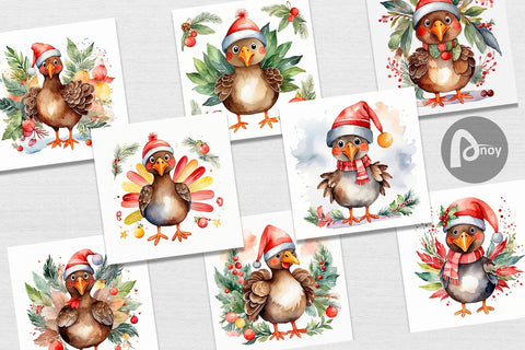 Digital Paper Watercolor Christmas turkey Digital Pattern artnoy 