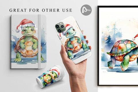 Digital Paper Watercolor Christmas Turtle Digital Pattern artnoy 