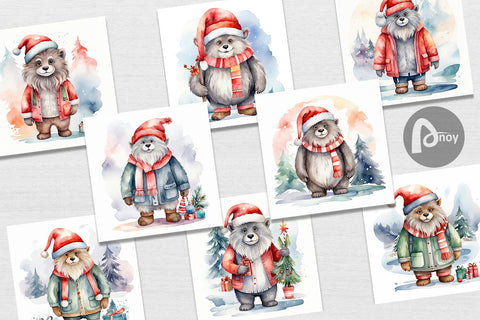 Digital Paper Watercolor Christmas Yeti Digital Pattern artnoy 