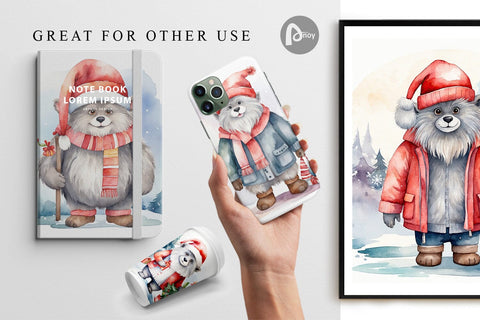 Digital Paper Watercolor Christmas Yeti Digital Pattern artnoy 