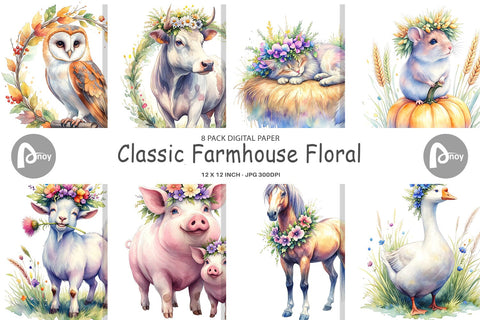 Digital Paper Watercolor Classic Farmhouse Floral Digital Pattern artnoy 
