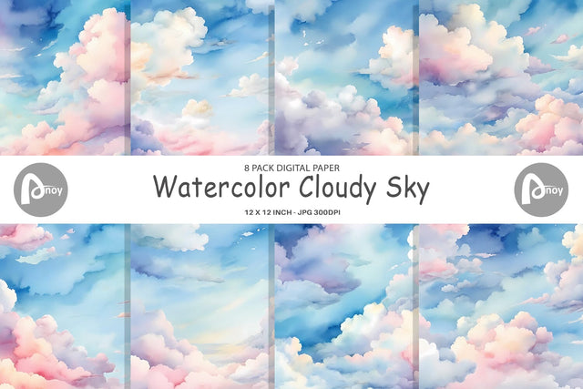 Digital Paper Watercolor Cloudy Sky Digital Pattern artnoy 