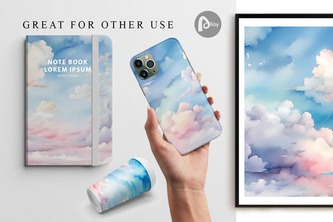 Digital Paper Watercolor Cloudy Sky Digital Pattern artnoy 