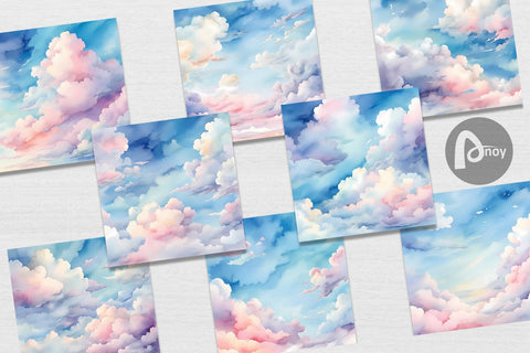 Digital Paper Watercolor Cloudy Sky Digital Pattern artnoy 