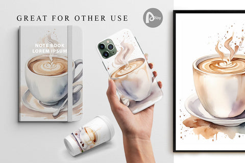 Digital Paper Watercolor Coffee Cup Digital Pattern artnoy 