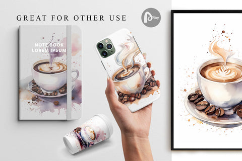 Digital Paper Watercolor Coffee Cup Digital Pattern artnoy 