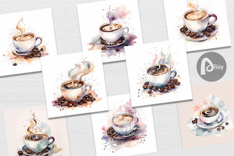 Digital Paper Watercolor Coffee Cup Digital Pattern artnoy 