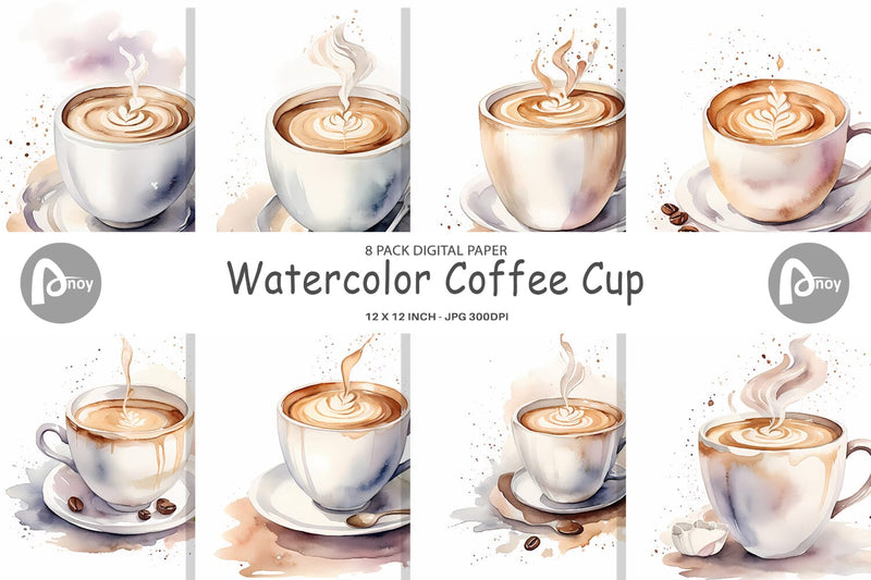 Digital Paper Watercolor Coffee Cup Digital Pattern artnoy 