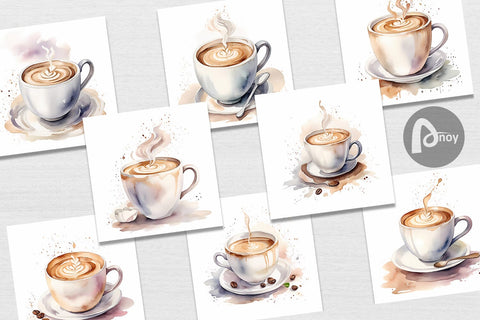 Digital Paper Watercolor Coffee Cup Digital Pattern artnoy 