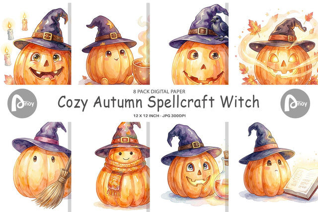 Digital Paper Watercolor Cozy Autumn Spellcraft Witch Digital Pattern artnoy 
