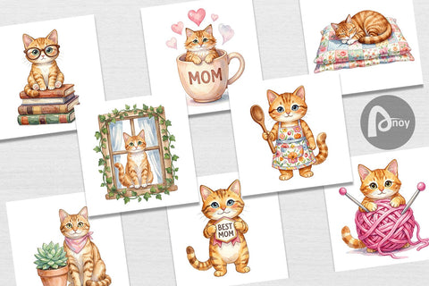 Digital Paper Watercolor Cozy Cat Mom Lifestyle Art Digital Pattern artnoy 