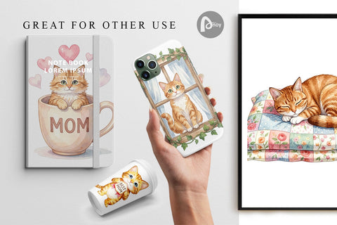 Digital Paper Watercolor Cozy Cat Mom Lifestyle Art Digital Pattern artnoy 