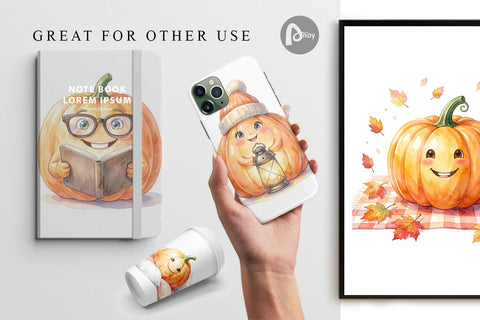 Digital Paper Watercolor Cozy Fall Lifestyle Pumpkin Digital Pattern artnoy 